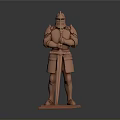 Bronze Medieval Knight Statue in Armor Standing with Sword on Base