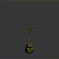 Green Vintage Ship Model With Multiple Masts And Detailed Hull Structure