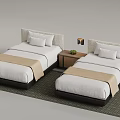 Modern Bedroom With Two Single Beds Nightstand Table Lamp And Carpet 3d model