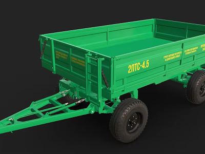 Green Agricultural Trailer 2NTC-45 With Open Cargo Bed And Two Wheels 3d model