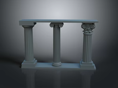 Landscape with Three Corinthian Columns Supporting Reflective Stone Platform in Gray Gradient Background 3d model