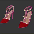 Red High Heels With Stud Decorations Pointed Toe Smooth Patent Leather Stiletto Heel