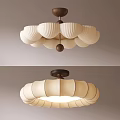 Modern Pleated Cream Fabric Ceiling Light With Dark Brown Base And Soft Glow