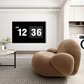 Modern Living Dining Room Interior With Sofa Coffee Table TV Plants And Circular Ceiling