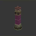 Tall Tower Building Model With Multi Story Brown White Exterior Red Base Decoration And Reflection