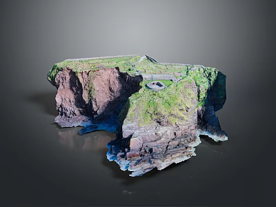 Detailed Cliffside Architectural Components With Green Vegetation Top Road And Rocky Layers 3d model