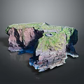 Detailed Cliffside Architectural Components With Green Vegetation Top Road And Rocky Layers
