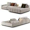 Light Beige Sectional Sofa With Brown Green Cushions Modular Design And Dark Base 3d model