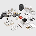 Modern Books Combination Books Newspapers and Periodicals Unfolding Books Mug Desktop Ornaments Table Lamp 3d model