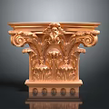 Ornate Golden Capital with Intricate Scrolls Floral Carvings and Circular Base Designs
