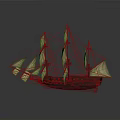 Wooden Sailing Ship Model With Multiple Masts And Canvas Sails On Gray Background With Reflections 3d model