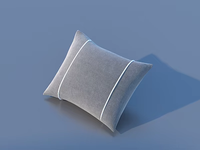 Modern Soft Gray Fabric Pillow With White Stitching On Plain Blue Background 3d model
