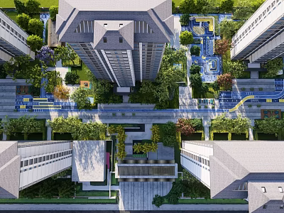 Residential Landscape With High Rise Buildings Lush Greenery And Central Courtyard 3d model