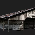 Old Open Wooden Building Structure With Rusty Roof Weathered Planks And Supporting Columns