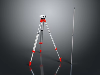 Durable Hardware Tools Tripod And Measuring Rod For Construction Projects 3d model