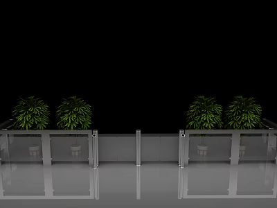Public Urban Railings with Transparent Design Green Plants and Sleek Reflective Ground 3d model