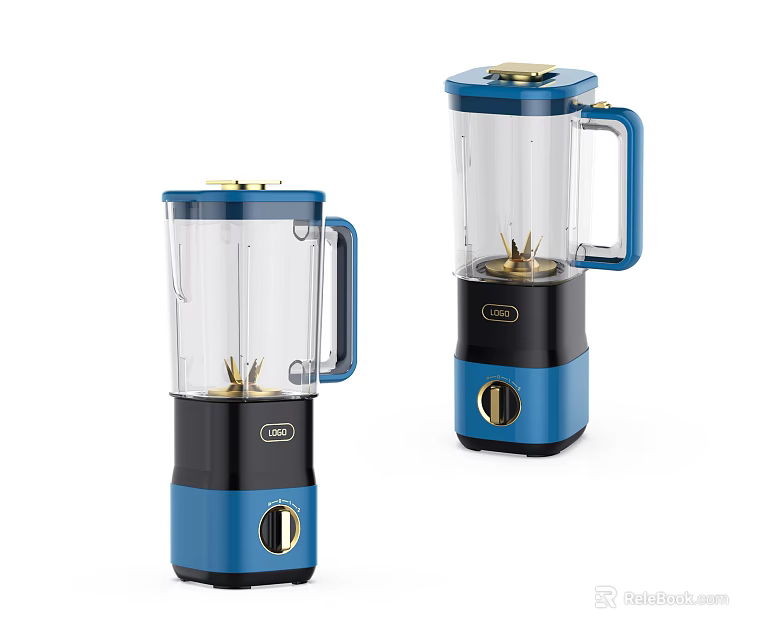 Modern Blue and Black Blenders with Transparent Jars and Handles for Home Use 3d model 