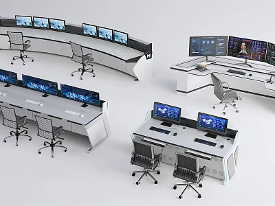 Modern monitoring station monitoring station computer desk and chair 3d model