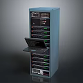 Electronic Equipment Server Rack With Open Laptop And Multiple Network Devices
