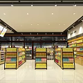 Modern Supermarket Interior With Grocery Food And Household Items On Organized Shelves