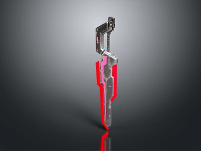 Futuristic Sci Fi Sword With Metallic Silver Finish And Bold Red Accents Details 3d model