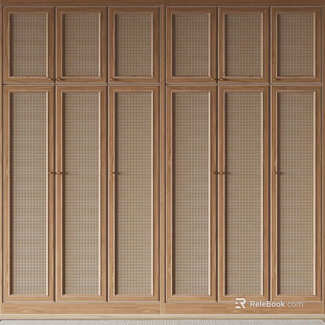 Wooden Grid Panel Doors With Perforated Design For Interior Decoration 3d model 
