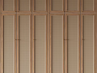 Wooden Grid Panel Doors With Perforated Design For Interior Decoration 3d model