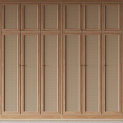 Wooden Grid Panel Doors With Perforated Design For Interior Decoration 3d model