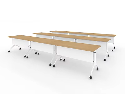 Multiple Functional Office Tables With Wooden Tops And White Metal Legs 3d model