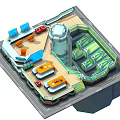 Cartoon Scene Featuring Colorful Building Layout Control Consoles Tower Structure Green Equipment And Blue Panels