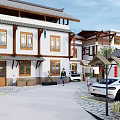 Rural Landscape Featuring Traditional Houses Surrounded By Green Trees Central Courtyard Gardens And Farmland