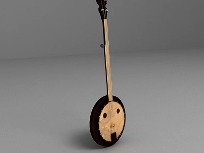 Wooden Banjo With Round Body And Long Neck Design On Gray Background 3d model