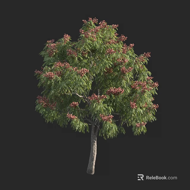 Lush Arbor With Green Leaves And Vibrant Red Flowers On Brown Trunk 3d model 