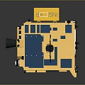 Advanced Satellite Equipment With Golden Main Body Yellow Top And Blue Solar Panels