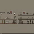 Multi Tier Wall Mounted Wine Rack With Wine Bottles Glasses And Decorative Items