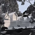 Modern Forest House With Large Glass Windows And Surrounded By Green Trees