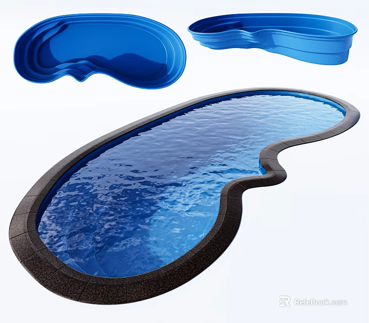 Blue Swimming Pool With Unique Shaped Structure And Water Surface Design 3d model 