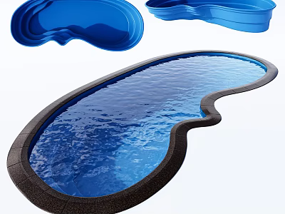 Blue Swimming Pool With Unique Shaped Structure And Water Surface Design 3d model