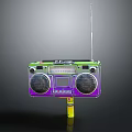 Colorful Vintage Boombox With Dual Speakers Antenna And Control Panel On Yellow Stand