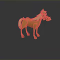 Cartoon Orange Pony Figure with Fluffy Mane and Tail Standing on Dark Background