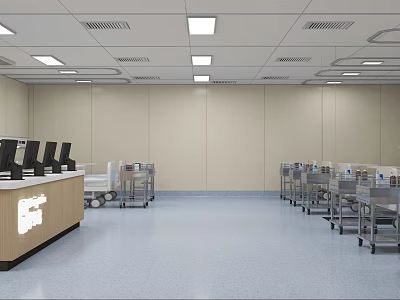 Other Indoor Interior With Reception Counter Medical Carts Seats And Ceiling Lights 3d model