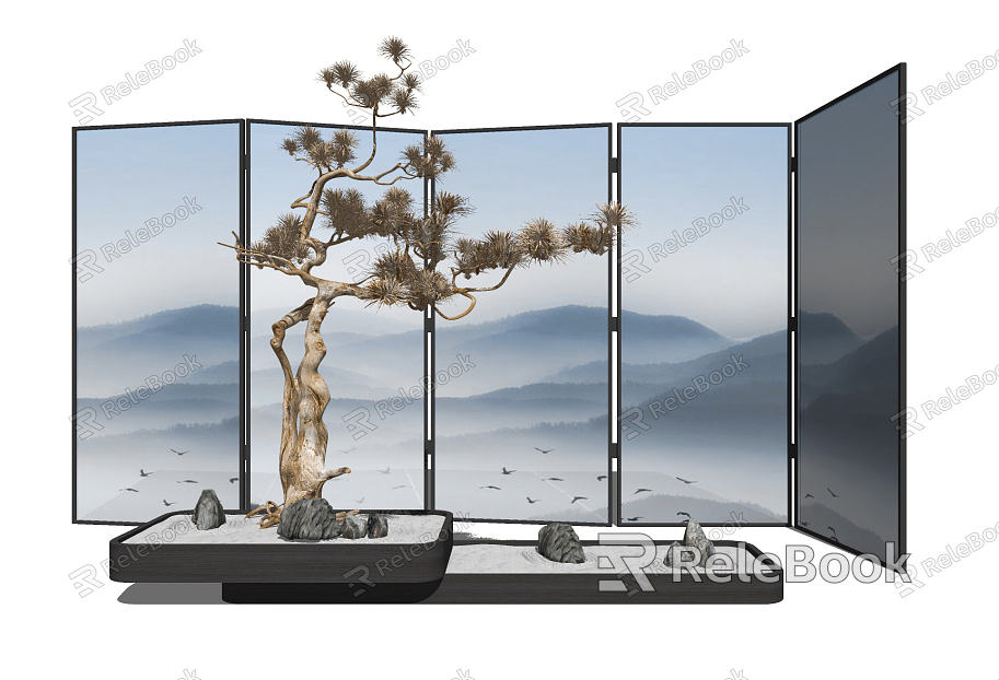 New Chinese landscape sketch pine rockery screen sketch model