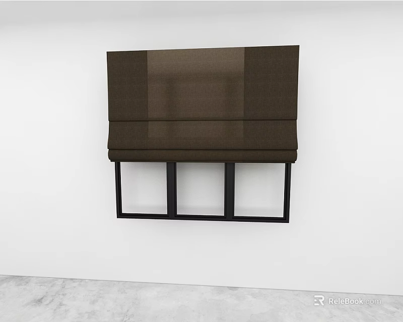 Brown Roman Curtain With Modern Design Mounted On White Wall And Black Frame 3d model 
