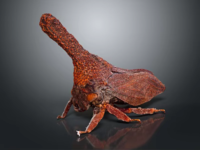 Reddish Brown Insect With Long Dorsal Projection On Gray Background 3d model