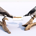 Modern bird standing on wood 3d model