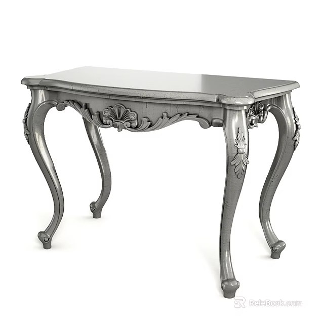 Silver Classical Dressing Table With Ornate Carved Legs And Elegant Design 3d model