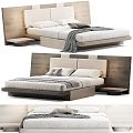 Modern Minimalist Double Bed Design With Wooden Headboard Mattress Pillows And Nightstand