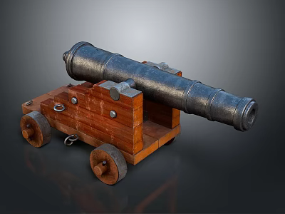 Vintage Antique Cannon With Metal Barrel And Wooden Carriage On Wheels 3d model