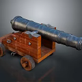 Vintage Antique Cannon With Metal Barrel And Wooden Carriage On Wheels