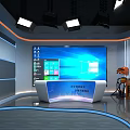 Modern News Studio Interior With Virtual Background Anchor Desk And Lighting